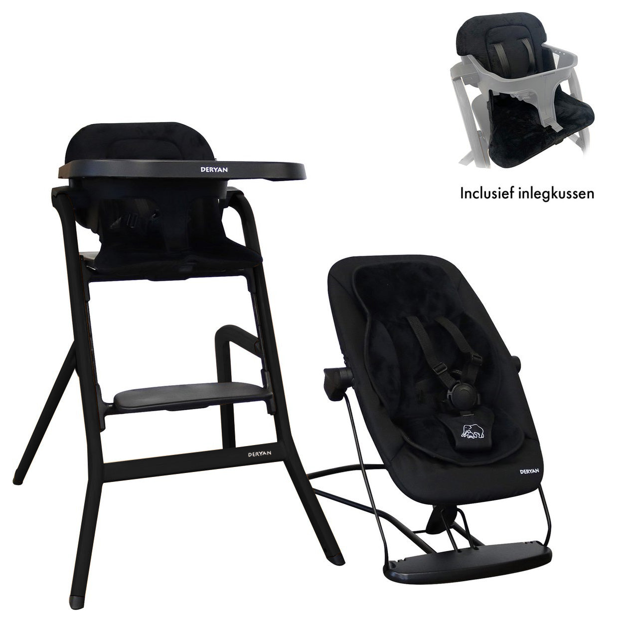 Curve High Chair Set Complete set including bouncer & insert cushion - Black