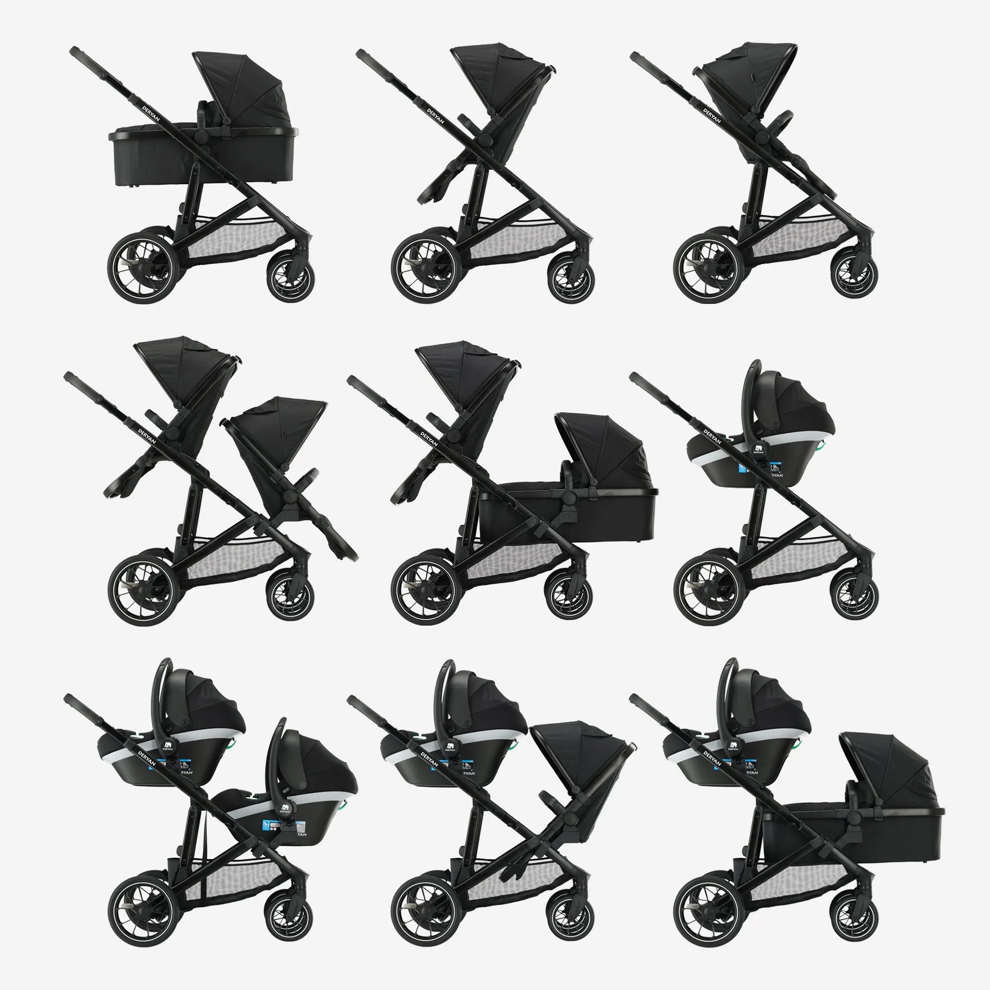 EVY V2 Duo Stroller Black two seats