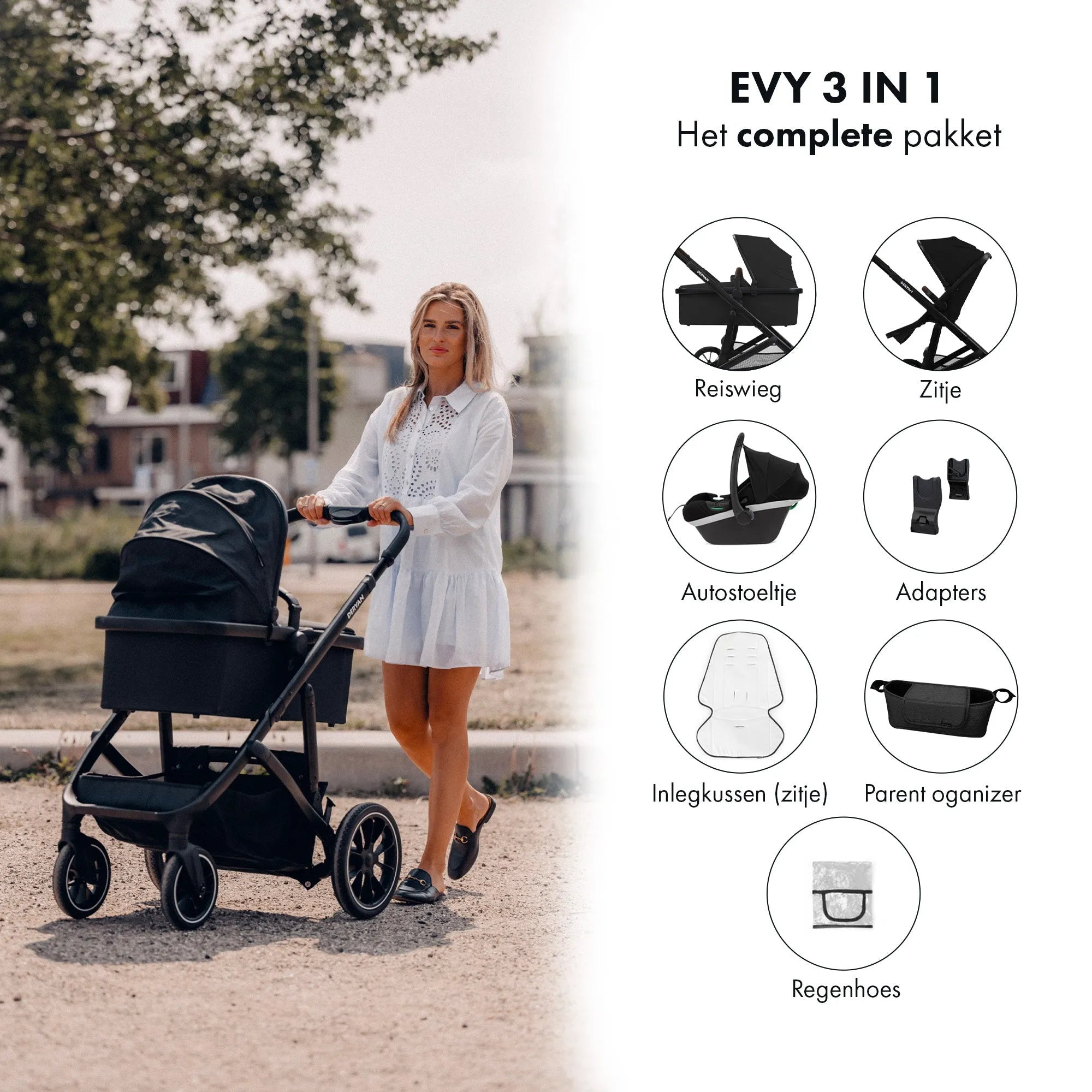 EVY V2 Stroller 3 in 1 Black